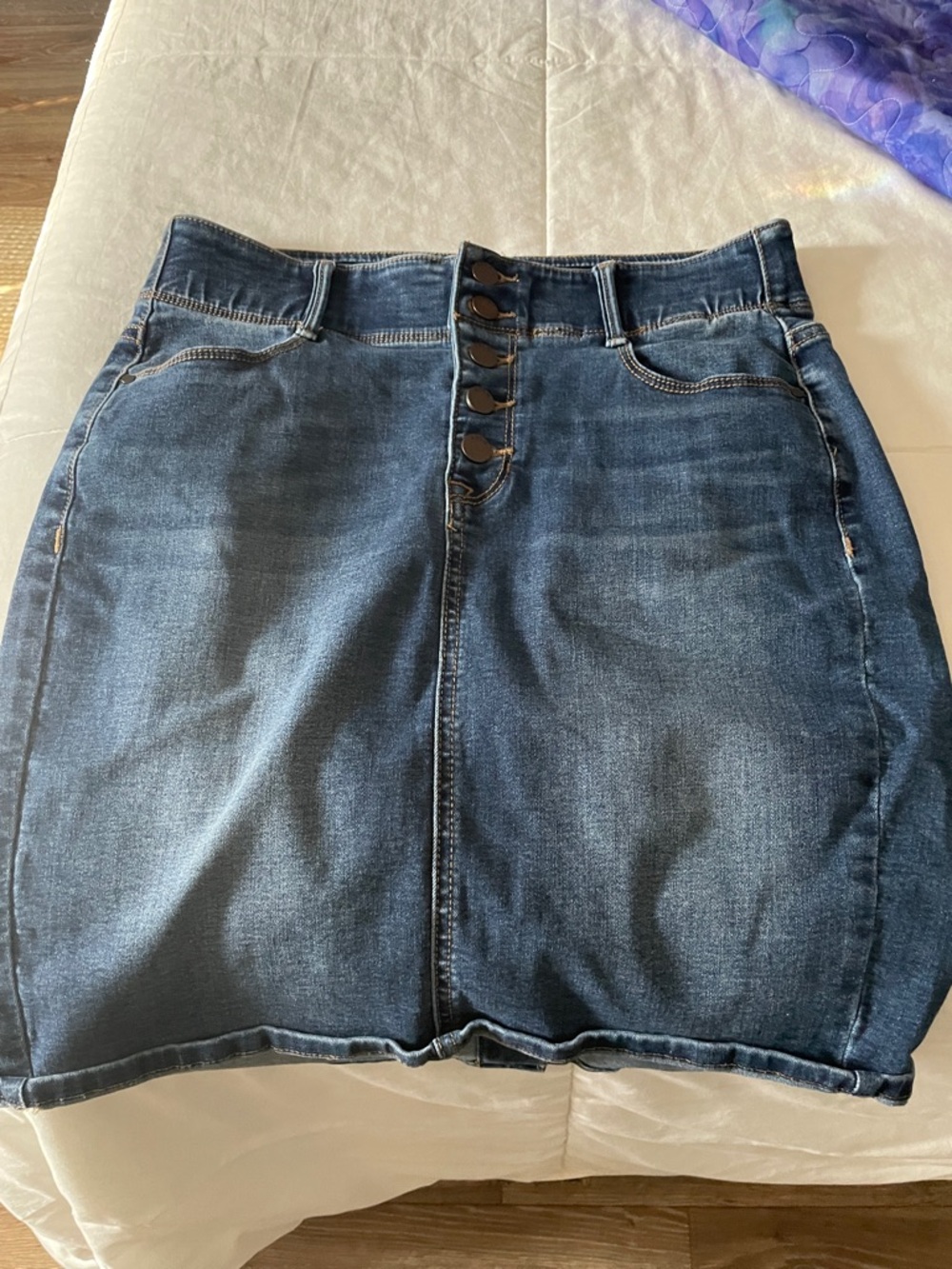 Apt. 9 Dark Blue Button-Front Denim Mini Skirt